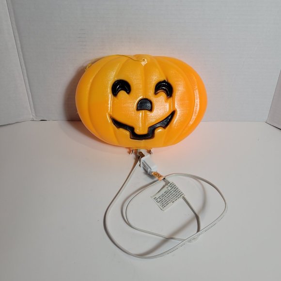 Vintage Halloween Pumpkin Blow Mold Jack O' Lantern Window Light 9" x 7" Tested - Picture 2 of 7